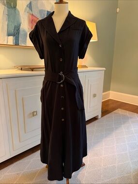 Ramy Brook Black Button-Front Belted Midi Dress